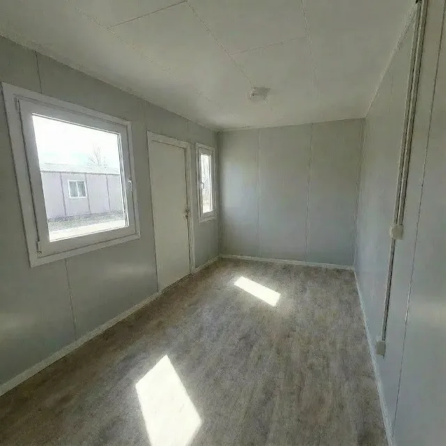 Inside a 7 × 3 m container: PVC floor and a double-glazed window