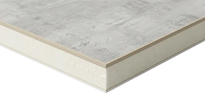 A wall panel with a concrete-look face and its hollow profile