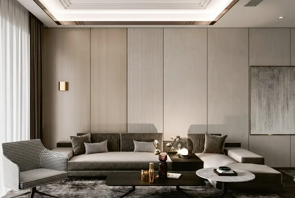 An interior with decorative wall panels