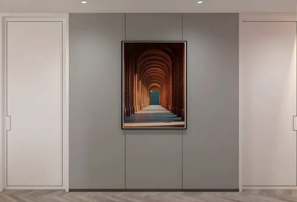 An interior with decorative wall panels