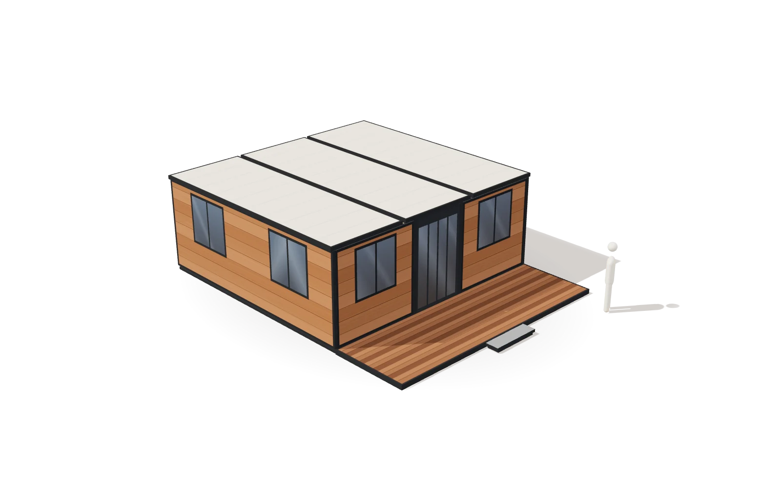 A 37 m² Box house, unfolded: 5.90 × 6.26 m, with its terrace.